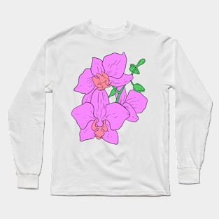 Pink Moth Orchid Hand Drawn Gardening Gift Long Sleeve T-Shirt